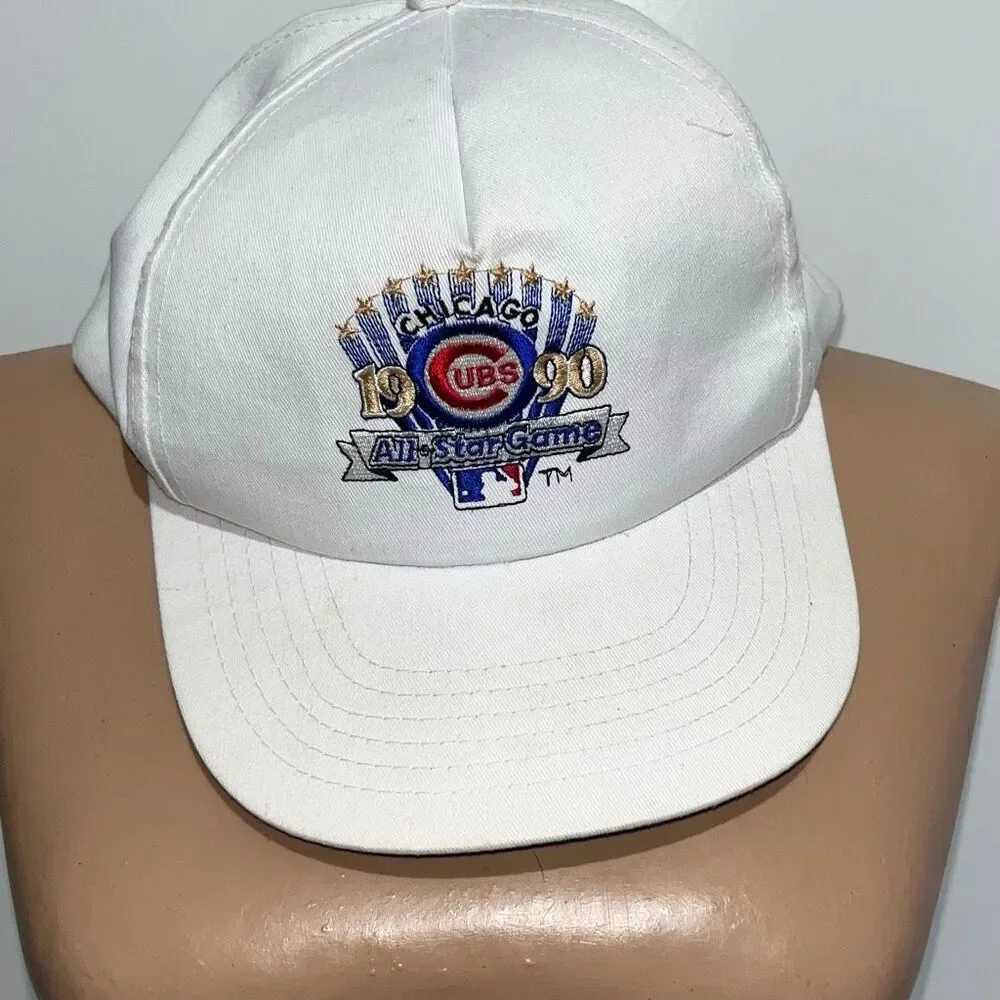 Vintage 1990 MLB All-Star Game Chicago Cubs Snapback Hat White‎ True Value Logo
